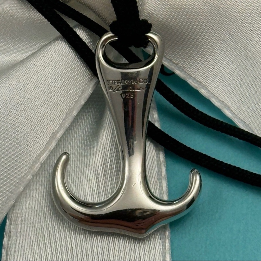 Authentic Rare! Tiffany & Co. 925 SS Elsa Peretti Anchor Silk Cord Necklace 19”